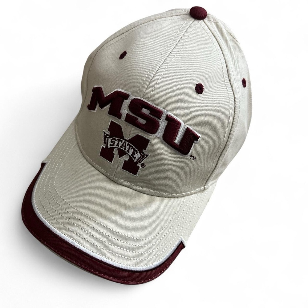 Mississippi State MSU Embroidered Baseball Cap in Cream and Maroon